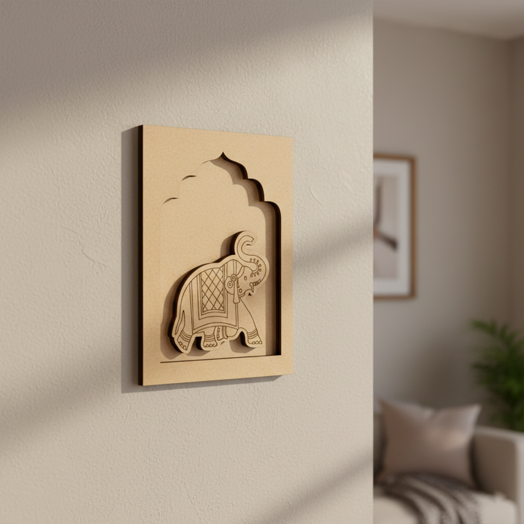 Raw MDF Laser Cut Elephant Craft Base Wall Hanging for DIY painting.