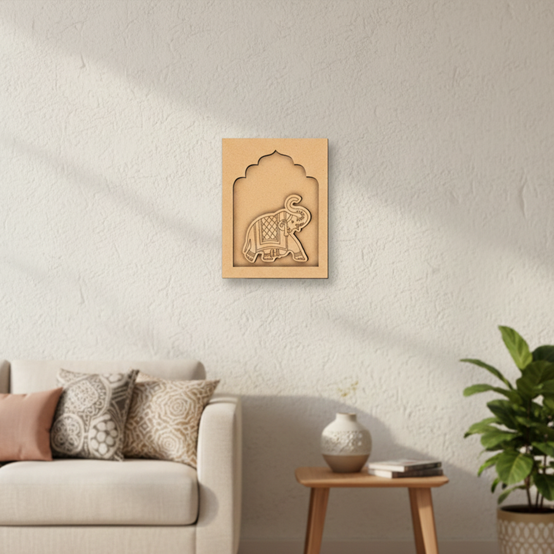 Raw MDF Laser Cut Elephant Craft Base Wall Hanging for DIY painting.