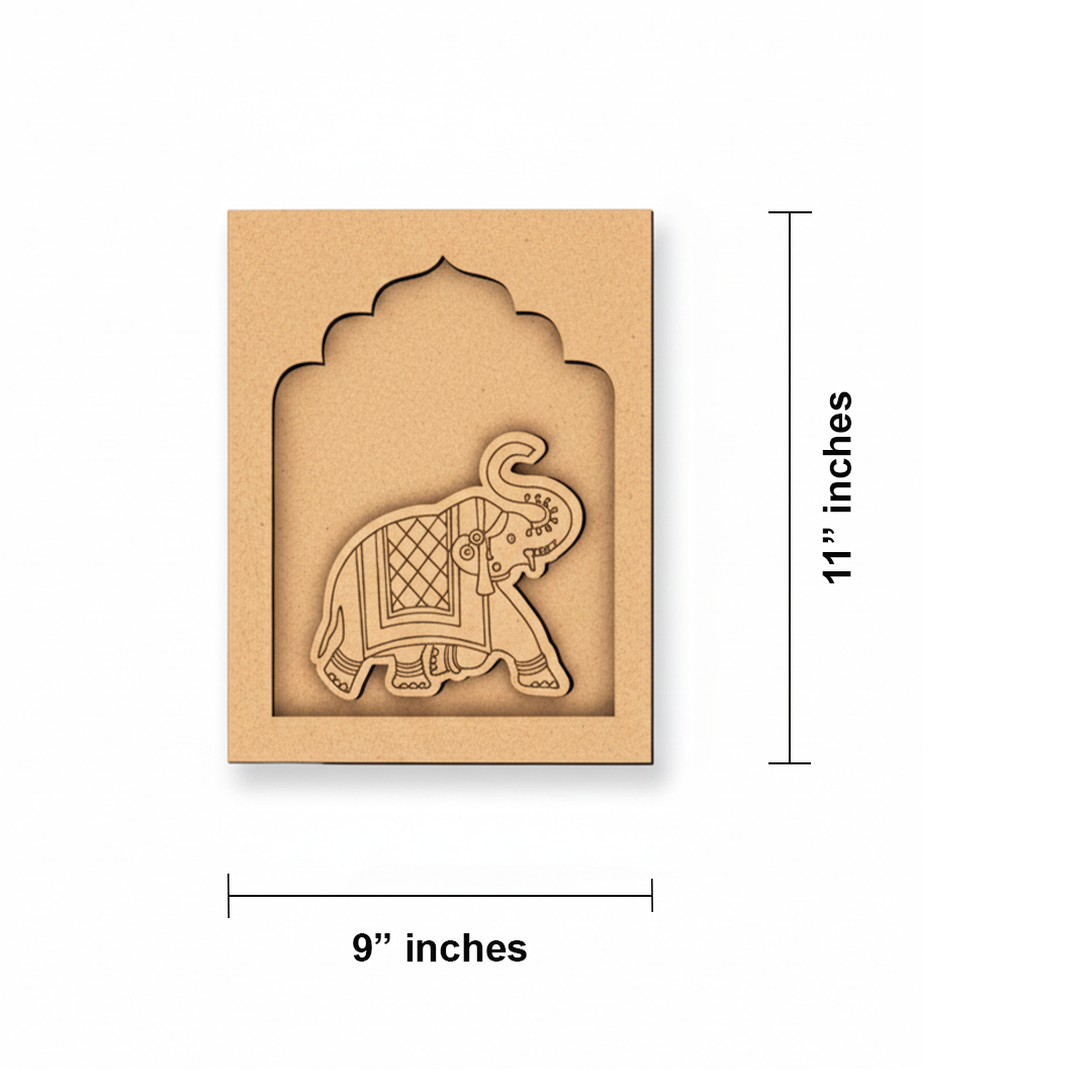 Raw MDF Laser Cut Elephant Craft Base Wall Hanging for DIY painting.