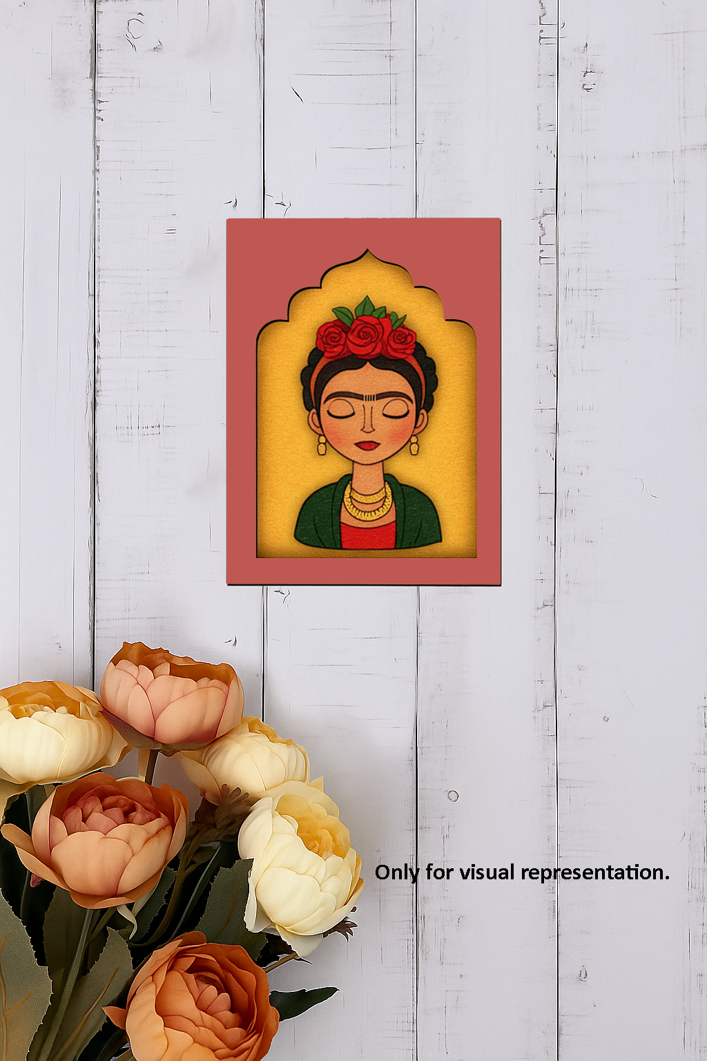 Frida Kahlo inspired MDF wall hanging with floral crown design for DIY art and home décor