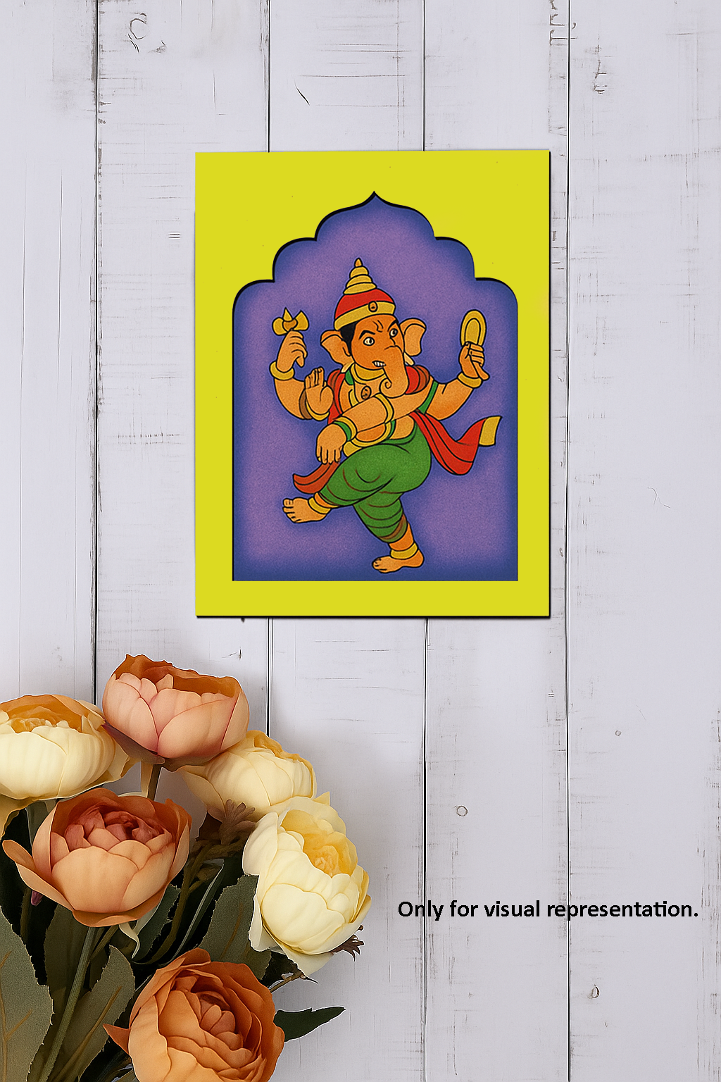 Lord Ganesha colorful MDF wall hanging with yellow border for home décor.