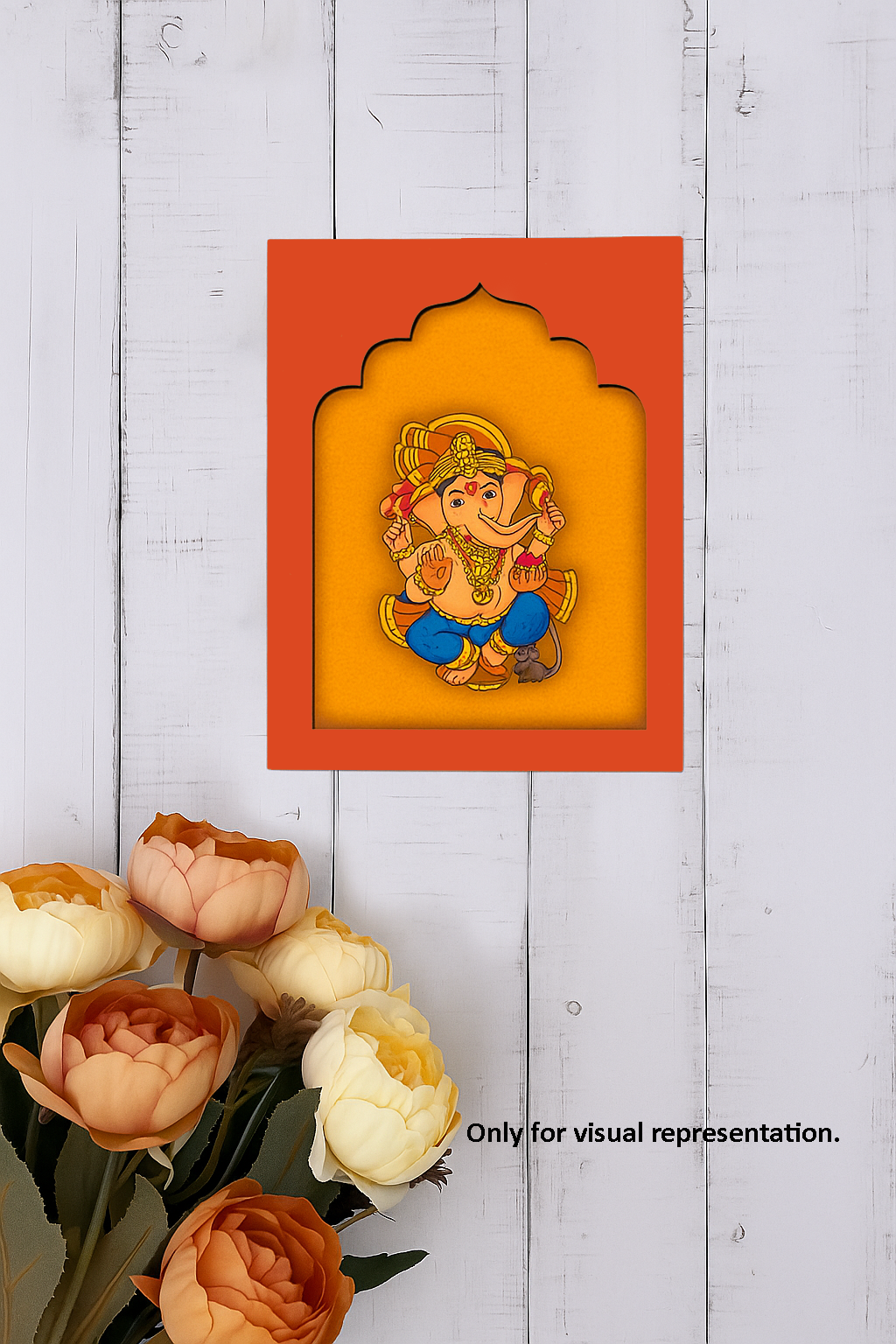 Ganesh Ji MDF wall hanging art in orange frame with intricate design