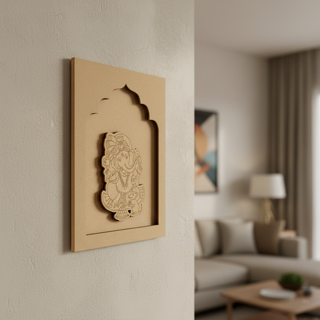 Wooden MDF Ganesh wall art unfinished base for painting and DIY décor.