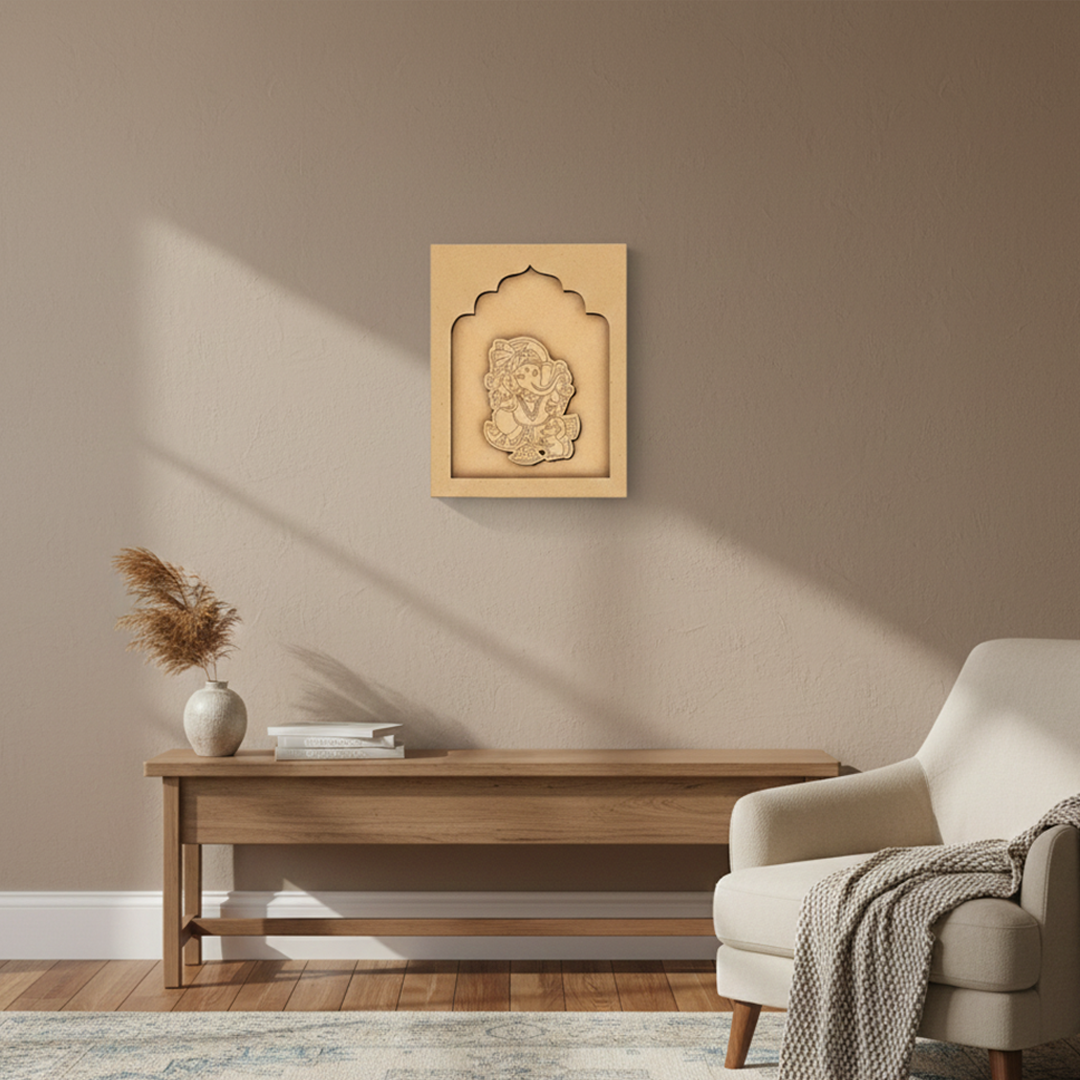Wooden MDF Ganesh wall art unfinished base for painting and DIY décor.