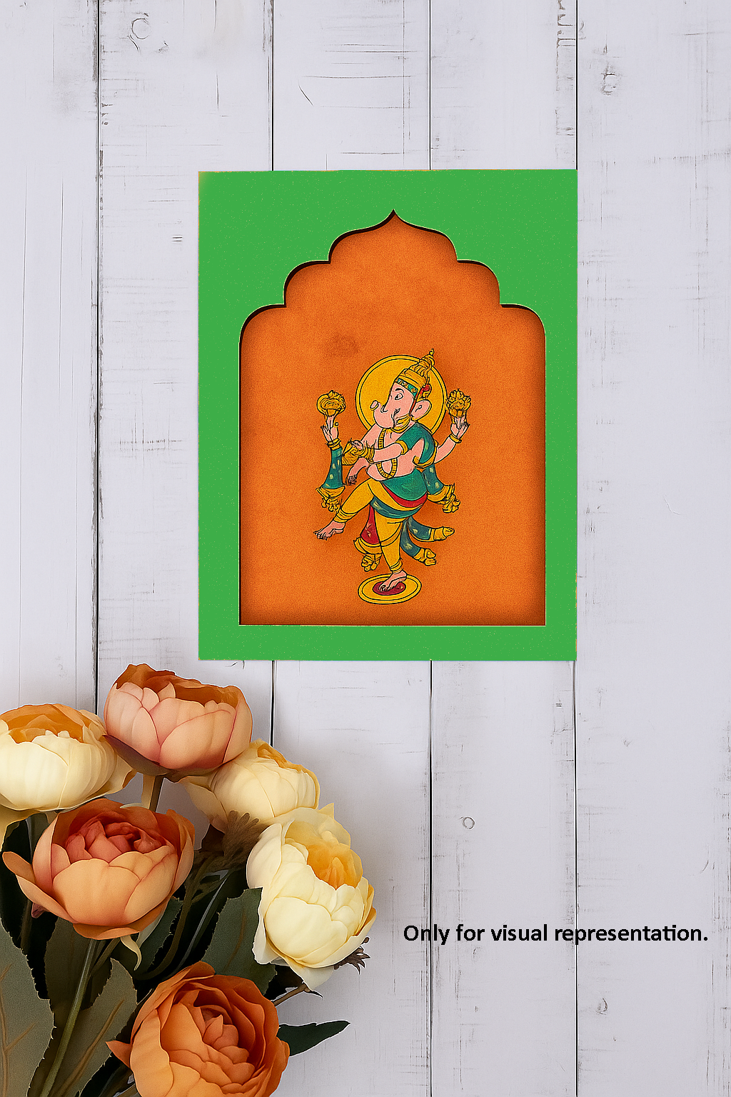 Colorful Lord Ganesha MDF wall art panel with traditional arch design