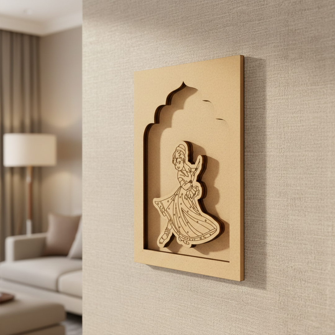 Raw MDF Kathak dancer wall art base for painting.
