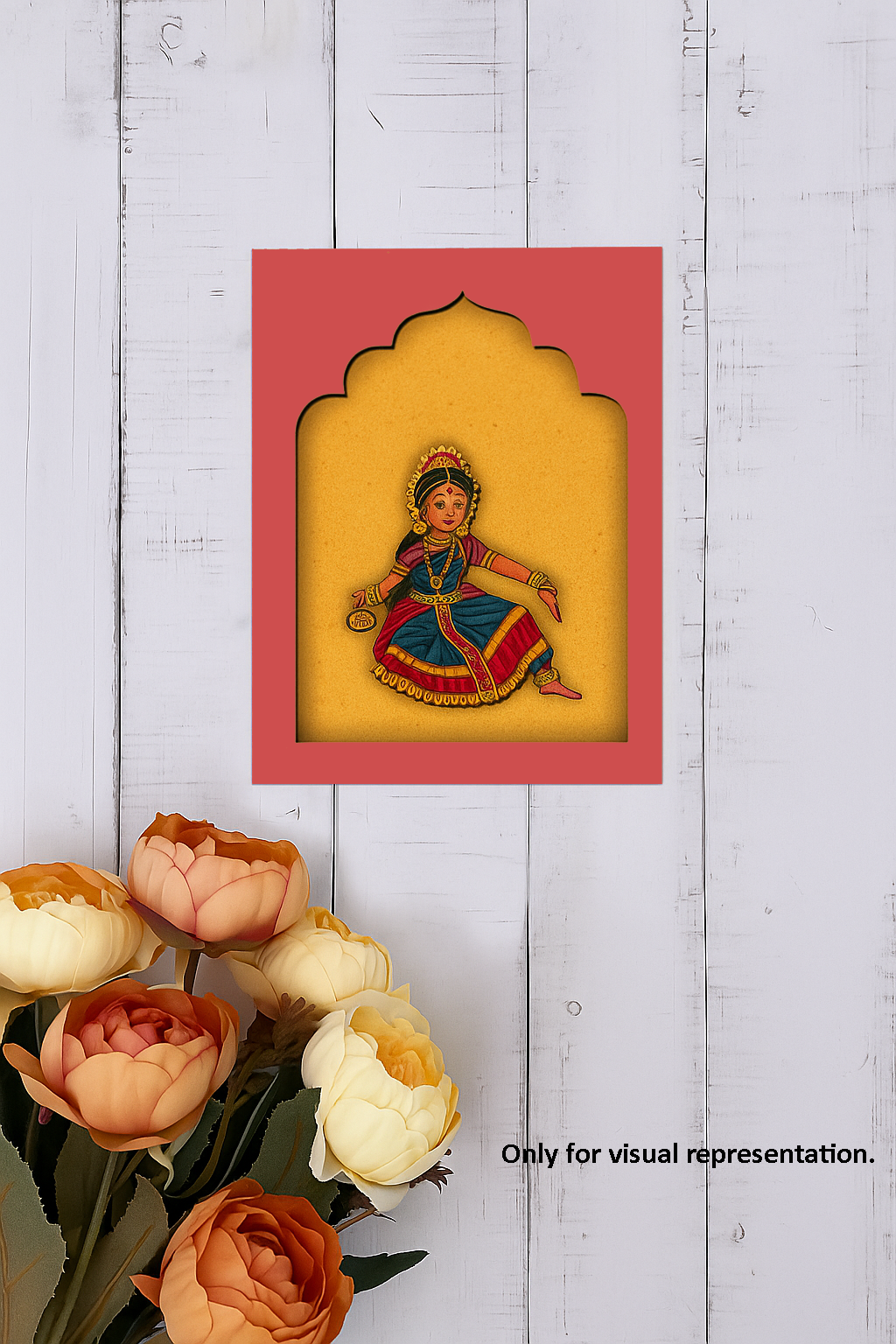 Painted Indian Classical Dancer Wall Art Panel – Traditional Ethnic Décor