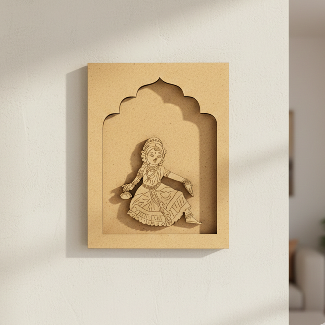 MDF Indian Classical Dance Cutout Wall Hanging – Raw Base.