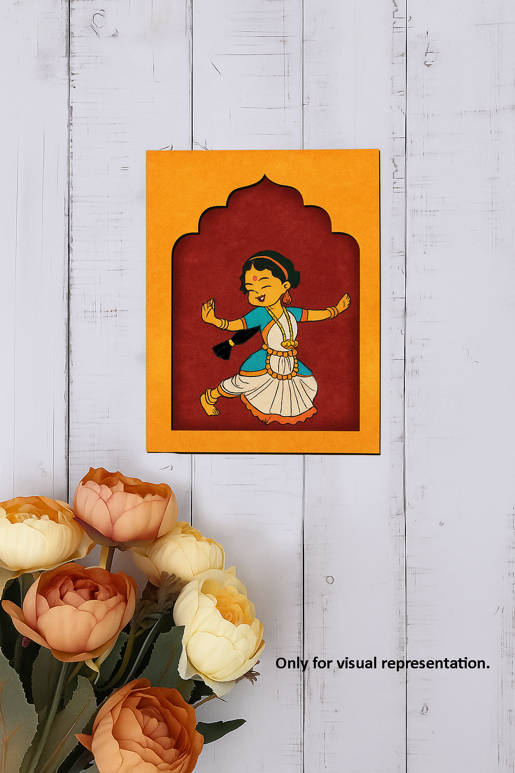 Plain MDF craft base featuring traditional dancing girl design in an arch frame.