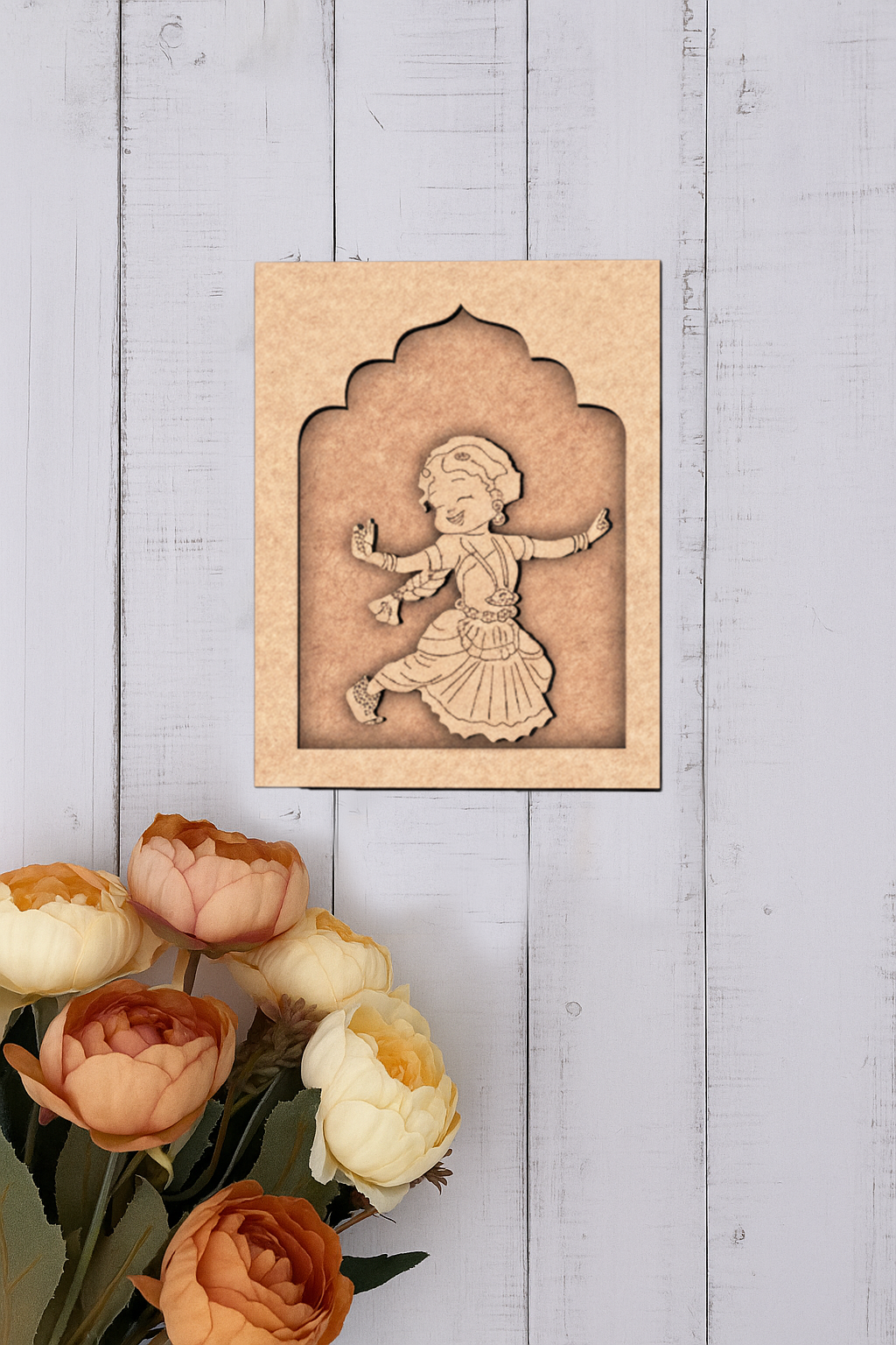 Painted version of MDF dancing girl craft base with colorful detailing for wall décor.