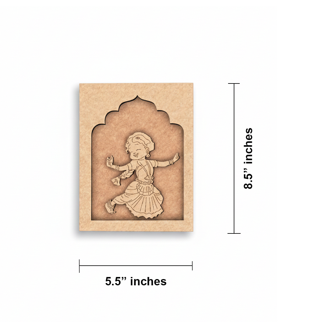 Painted version of MDF dancing girl craft base with colorful detailing for wall décor.