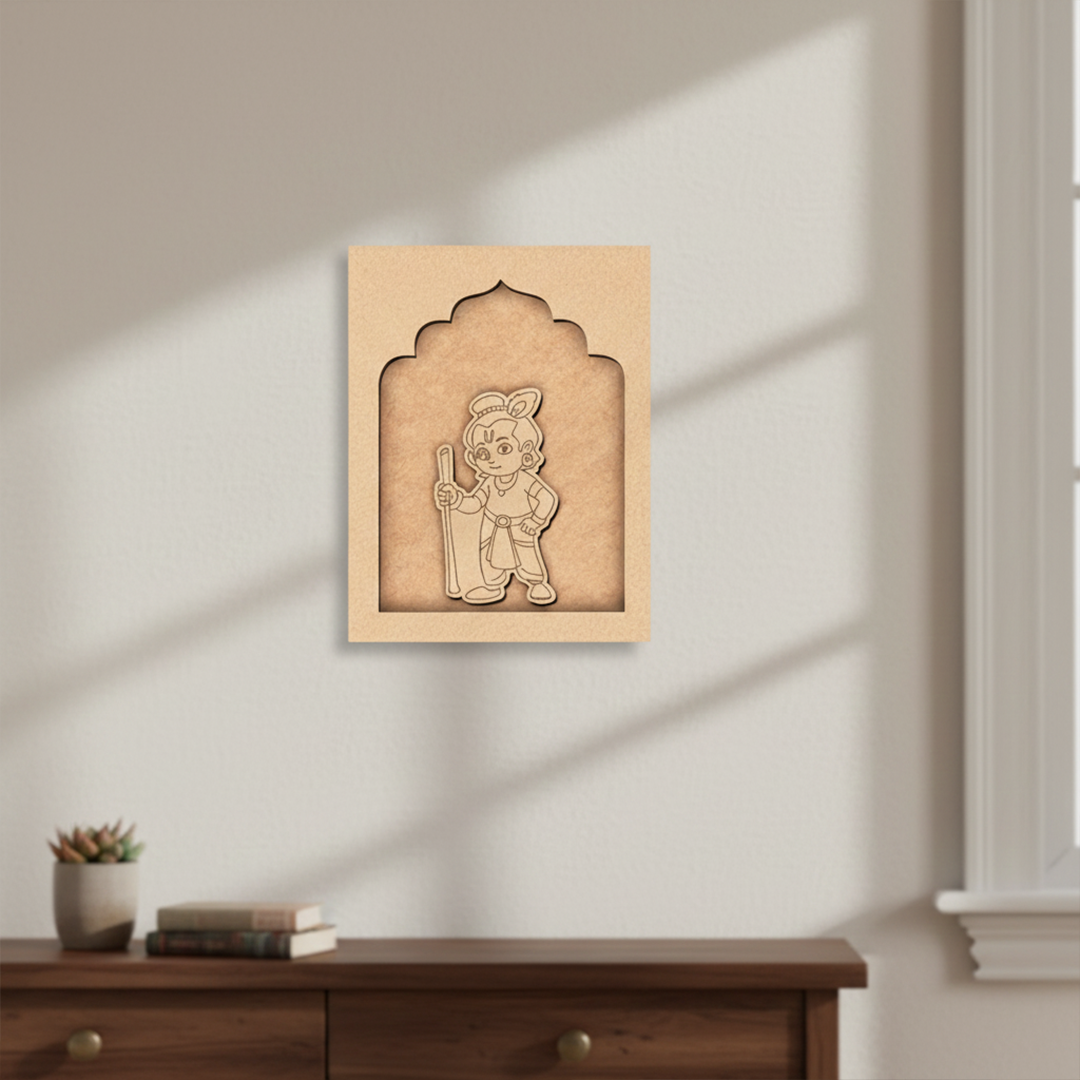 Unpainted MDF Krishna wall art frame for hanging décor.