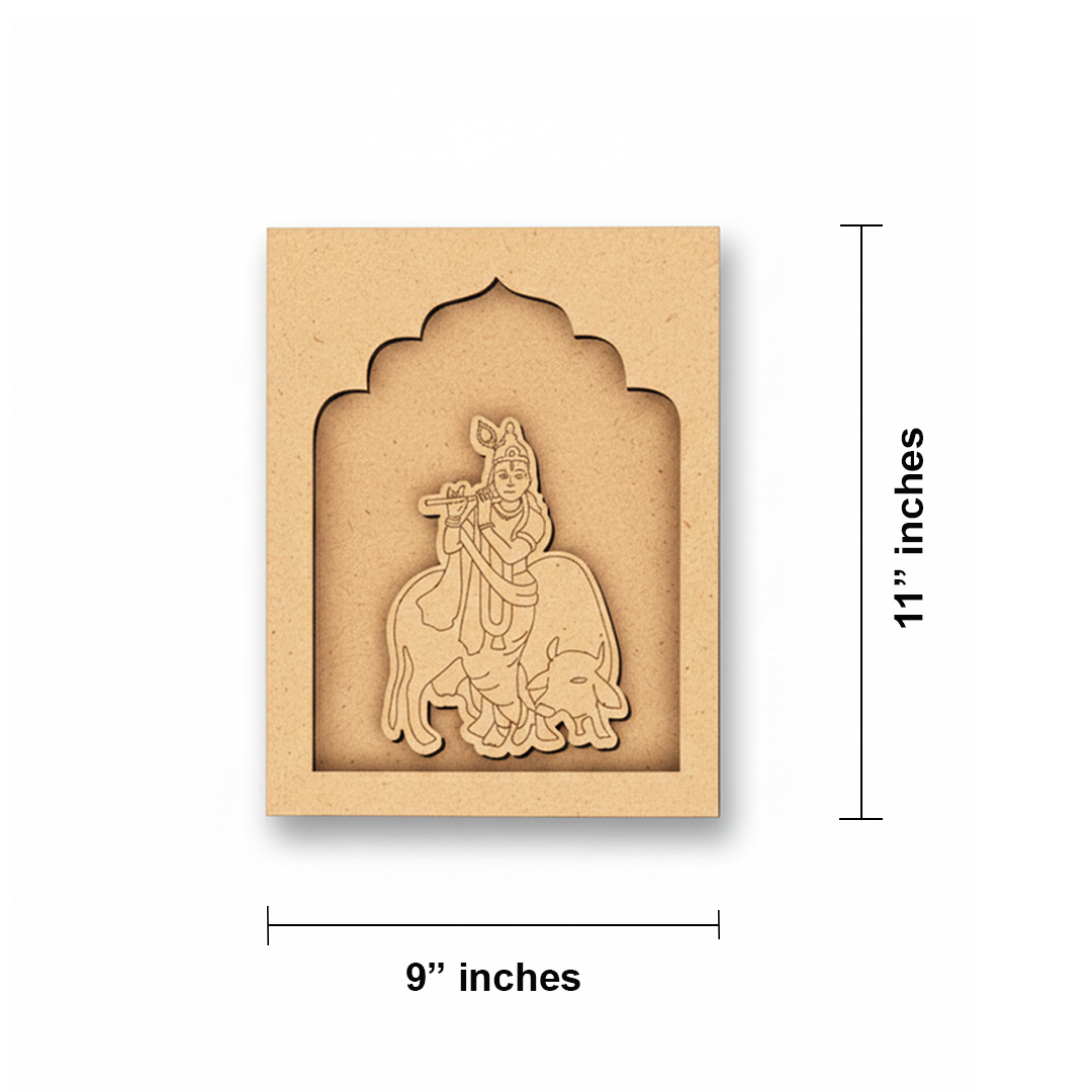 DIY Krishna wall décor – MDF cut-out with traditional arch design.