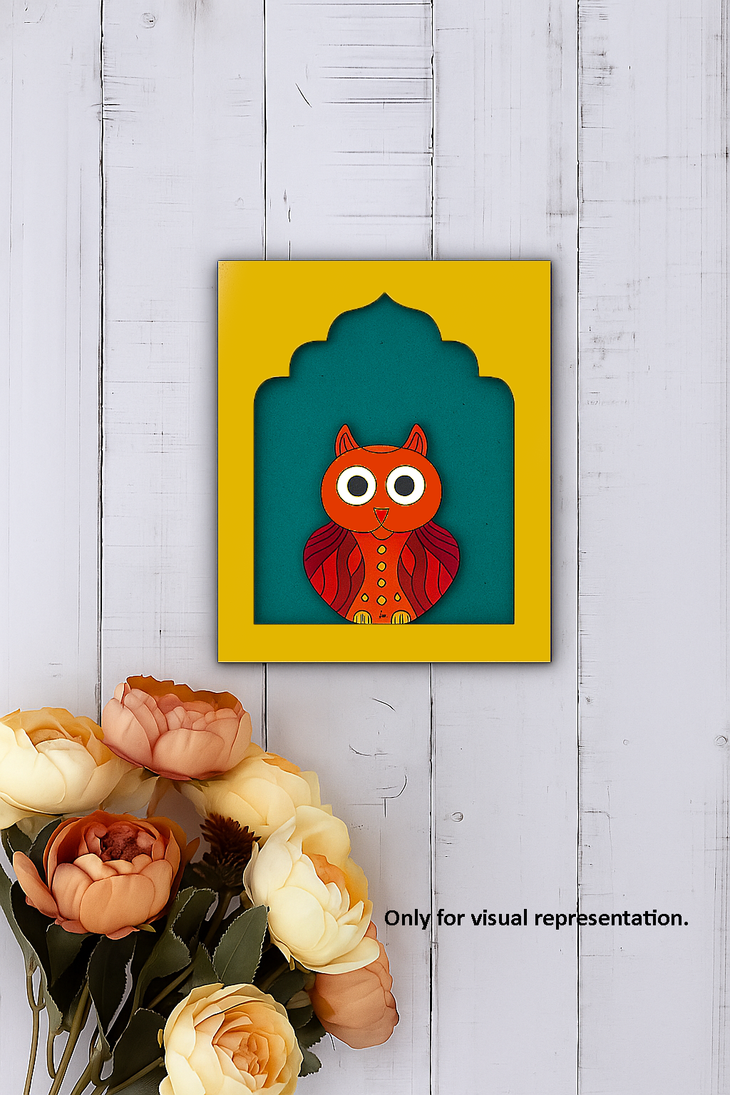 Cute colorful Owl MDF wall hanging in arch frame for home décor