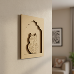 Cute colorful Owl MDF wall hanging in arch frame for home décor.