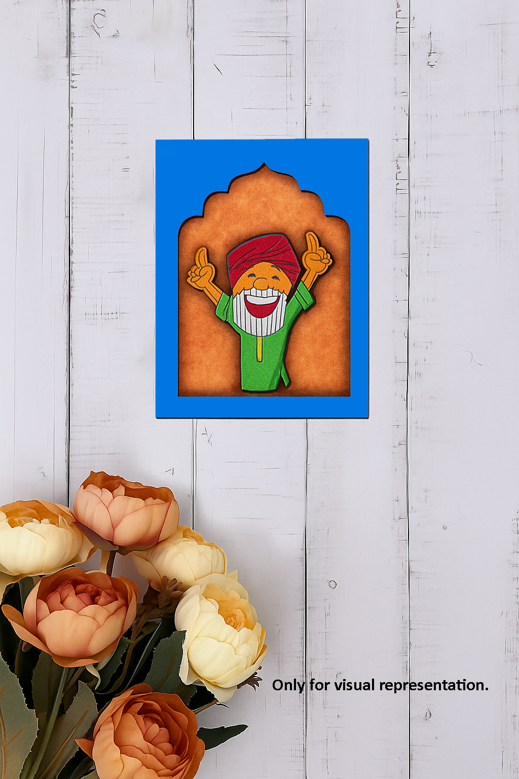 Colorful Punjabi Man MDF wall hanging in arch frame for fun wall décor