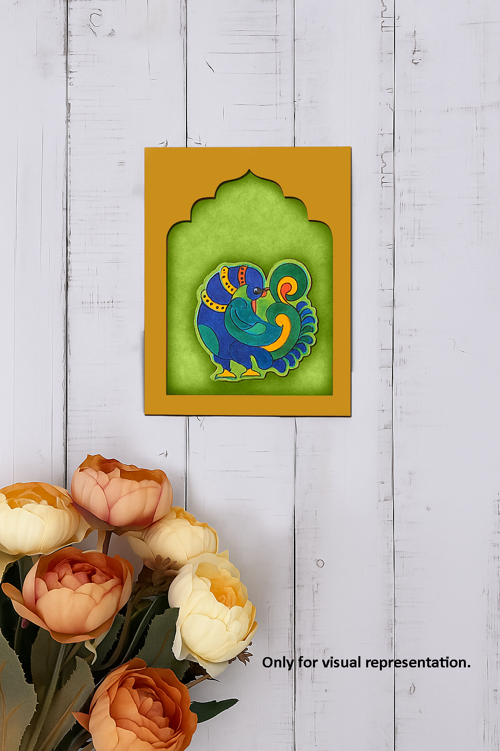 Painted MDF bird wall décor in vibrant ethnic colors for visual representation.