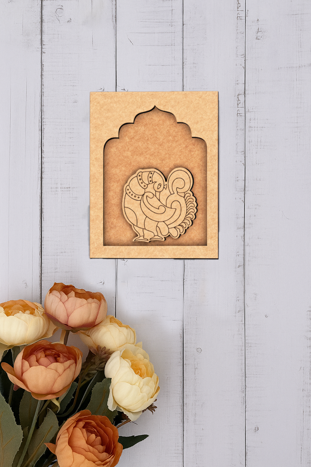 Unpainted MDF wall hanging base with traditional bird design.