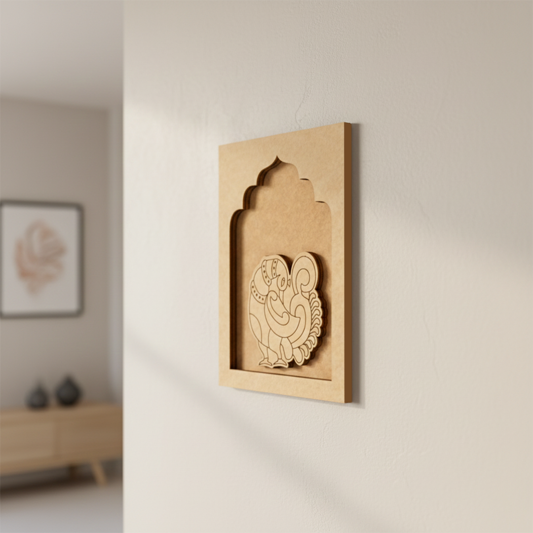 Unpainted MDF wall hanging base with traditional bird design.