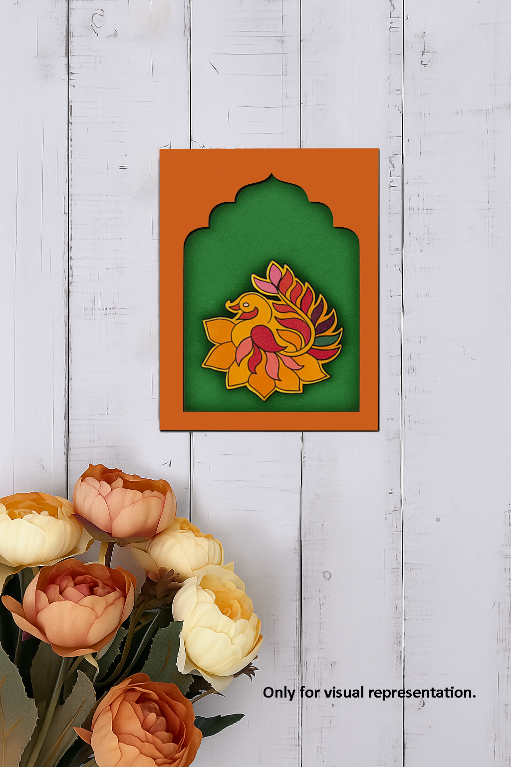MDF Bird in Lotus design hanging wall art panel 