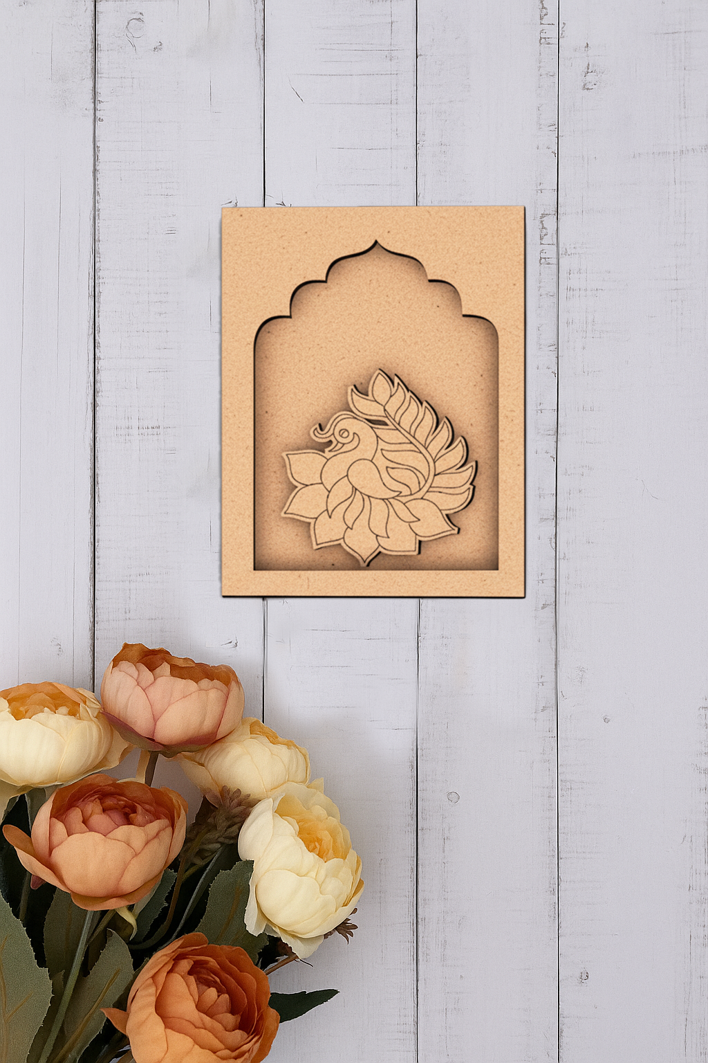 MDF Bird in Lotus design hanging wall art panel for DIY painting and home décor 
