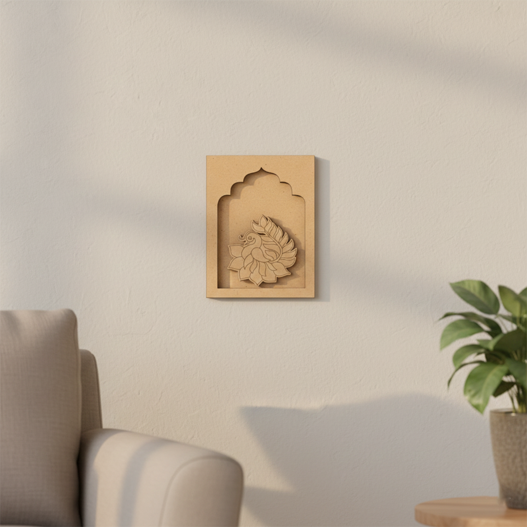 MDF Bird in Lotus design hanging wall art panel for DIY painting and home décor.