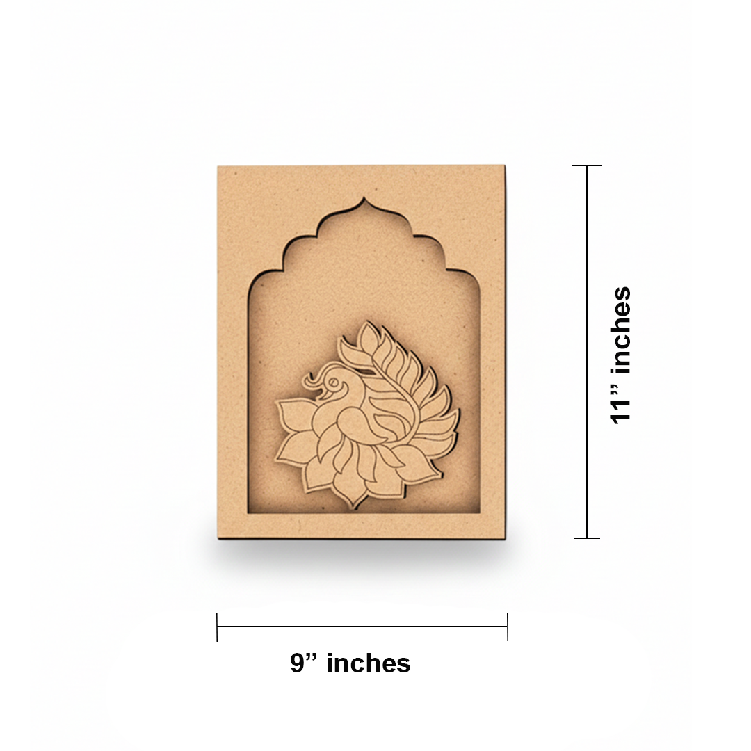 MDF Bird in Lotus design hanging wall art panel for DIY painting and home décor.