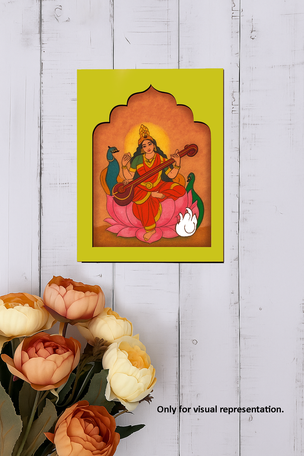 Colorful MDF wall hanging with Goddess Saraswati design – visual representation