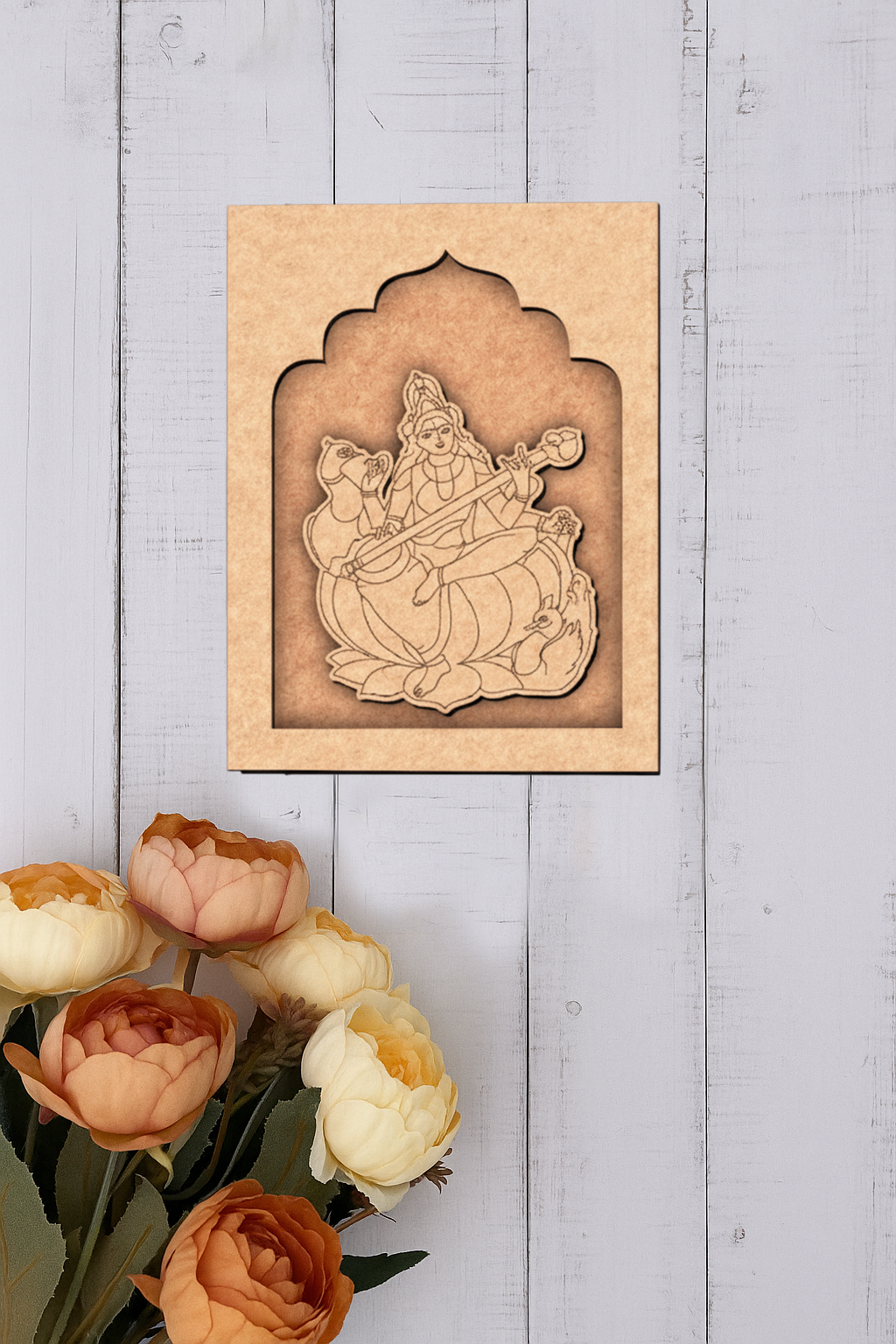 Colorful MDF wall hanging with Goddess Saraswati design – visual representation