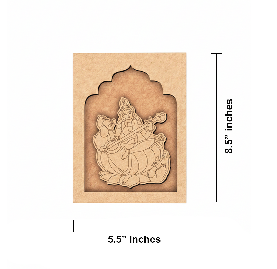 Colorful MDF wall hanging with Goddess Saraswati design – visual representation.
