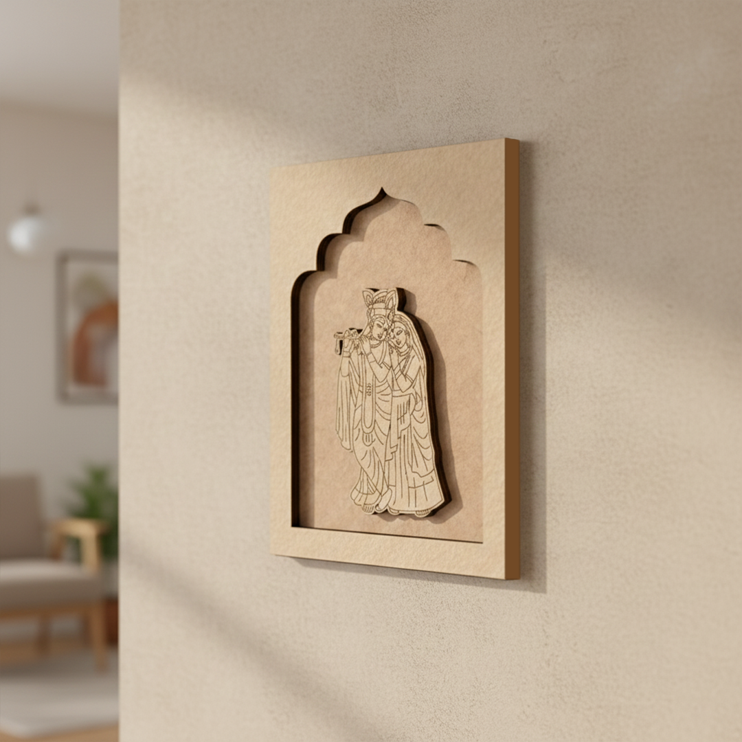Decorative wall art with a figure in a frame on a beige wall