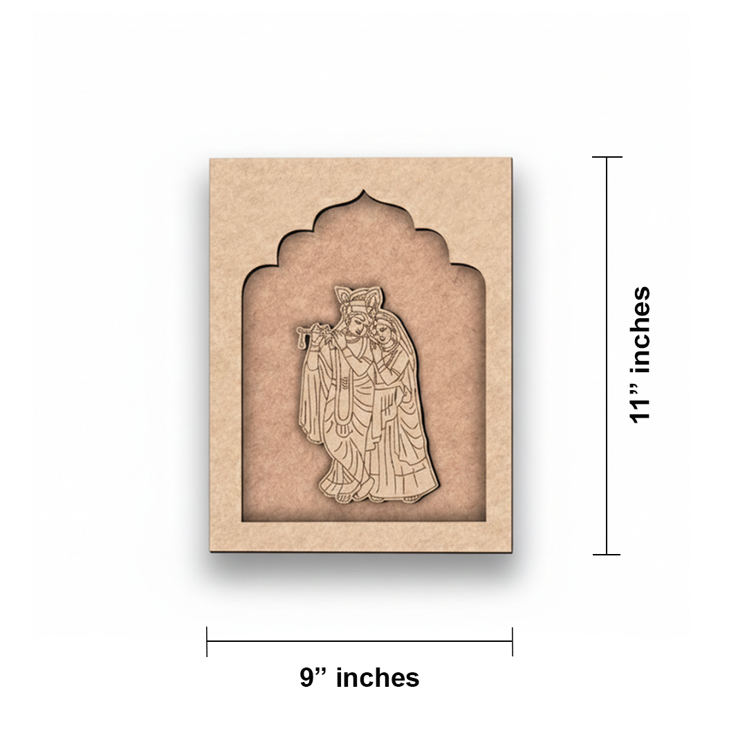 Unpainted MDF Krishna Radha wall hanging craft base for DIY painting and décor.