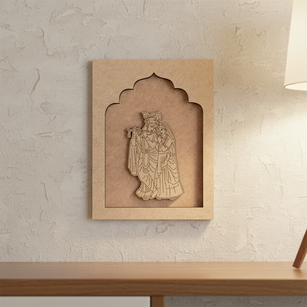 Unpainted MDF Krishna Radha wall hanging craft base for DIY painting and décor.