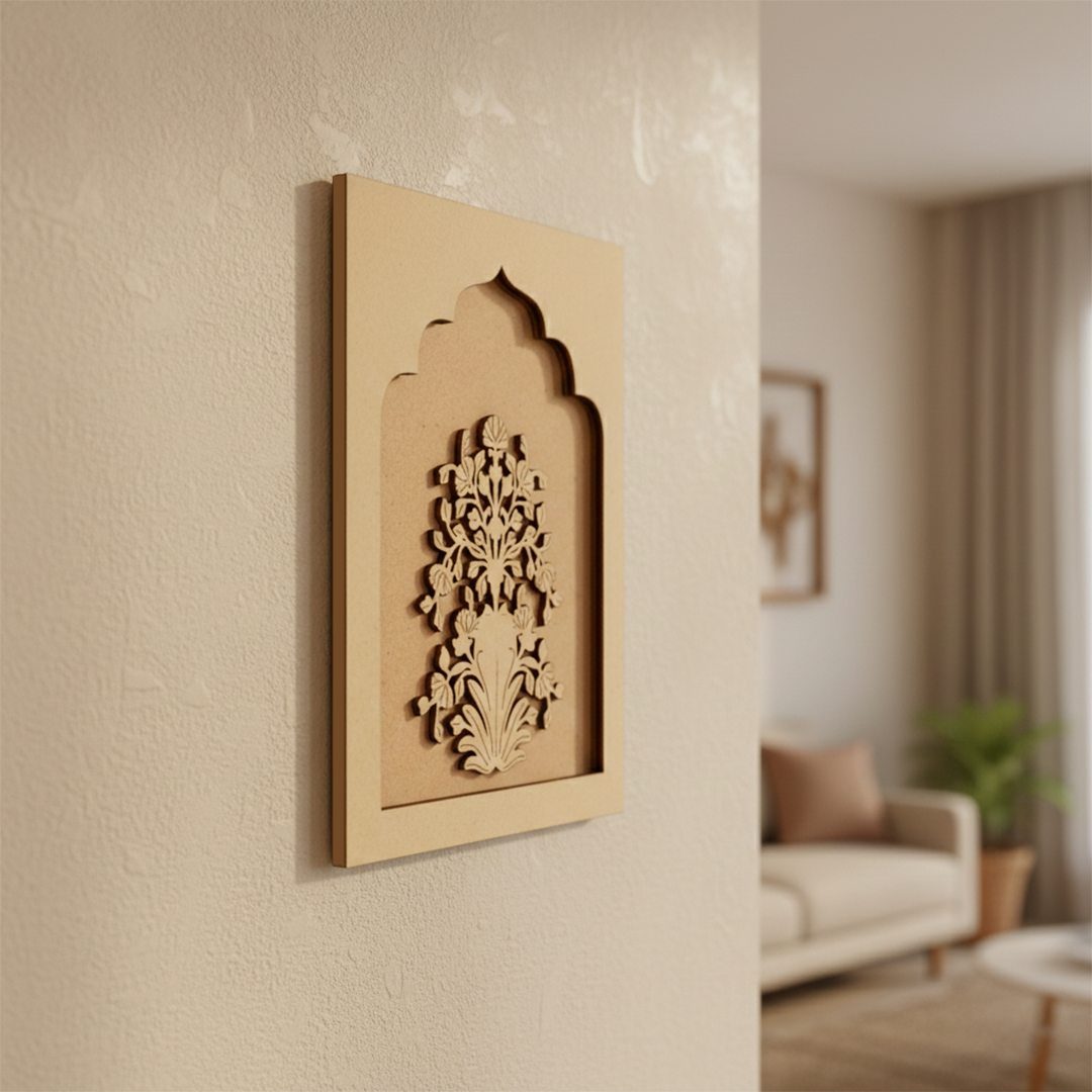 MDF Floral Wall Hanging Base – Unpainted Vase Design.