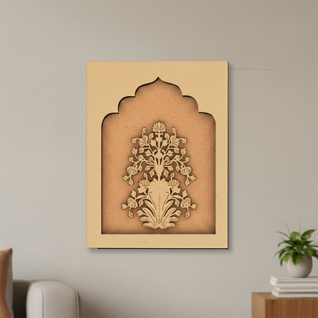 MDF Floral Wall Hanging Base – Unpainted Vase Design.