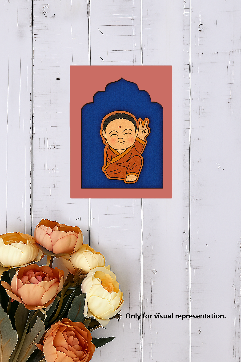 Painted Baby Monk MDF Wall Hanging – Spiritual Wall Art for Home