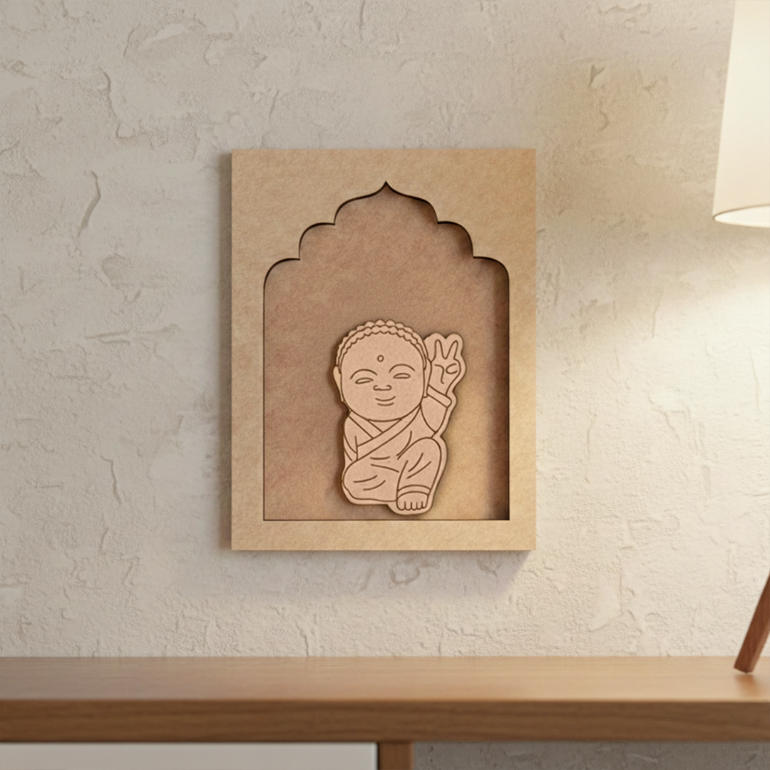 Baby Monk MDF Wall Hanging Base – Unpainted Wooden Craft Décor.