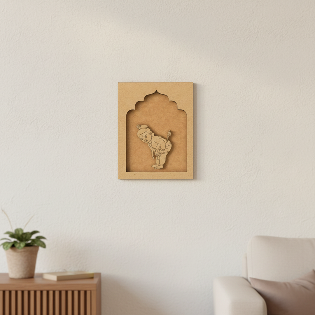 Baby Krishna MDF wall hanging decorative art frame for home décor and gifting unpainted.