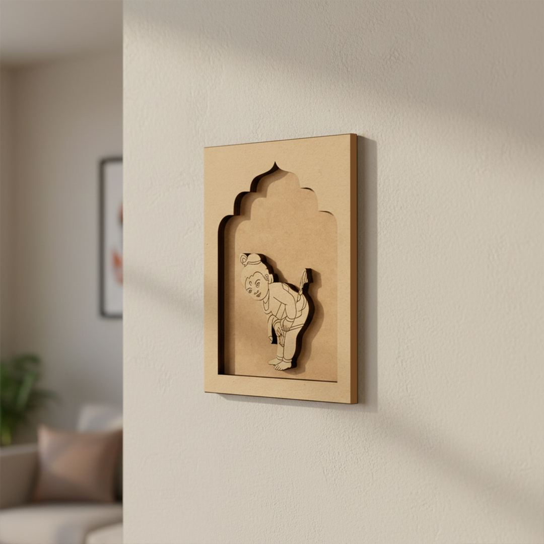 Baby Krishna MDF wall hanging decorative art frame for home décor and gifting unpainted.