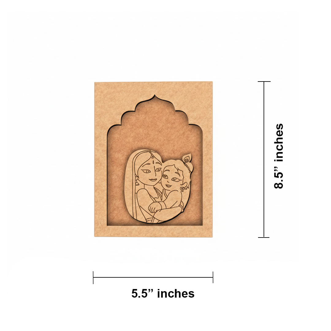 Yashoda with Baby Krishna MDF wall hanging spiritual art frame for home décor unpainted.