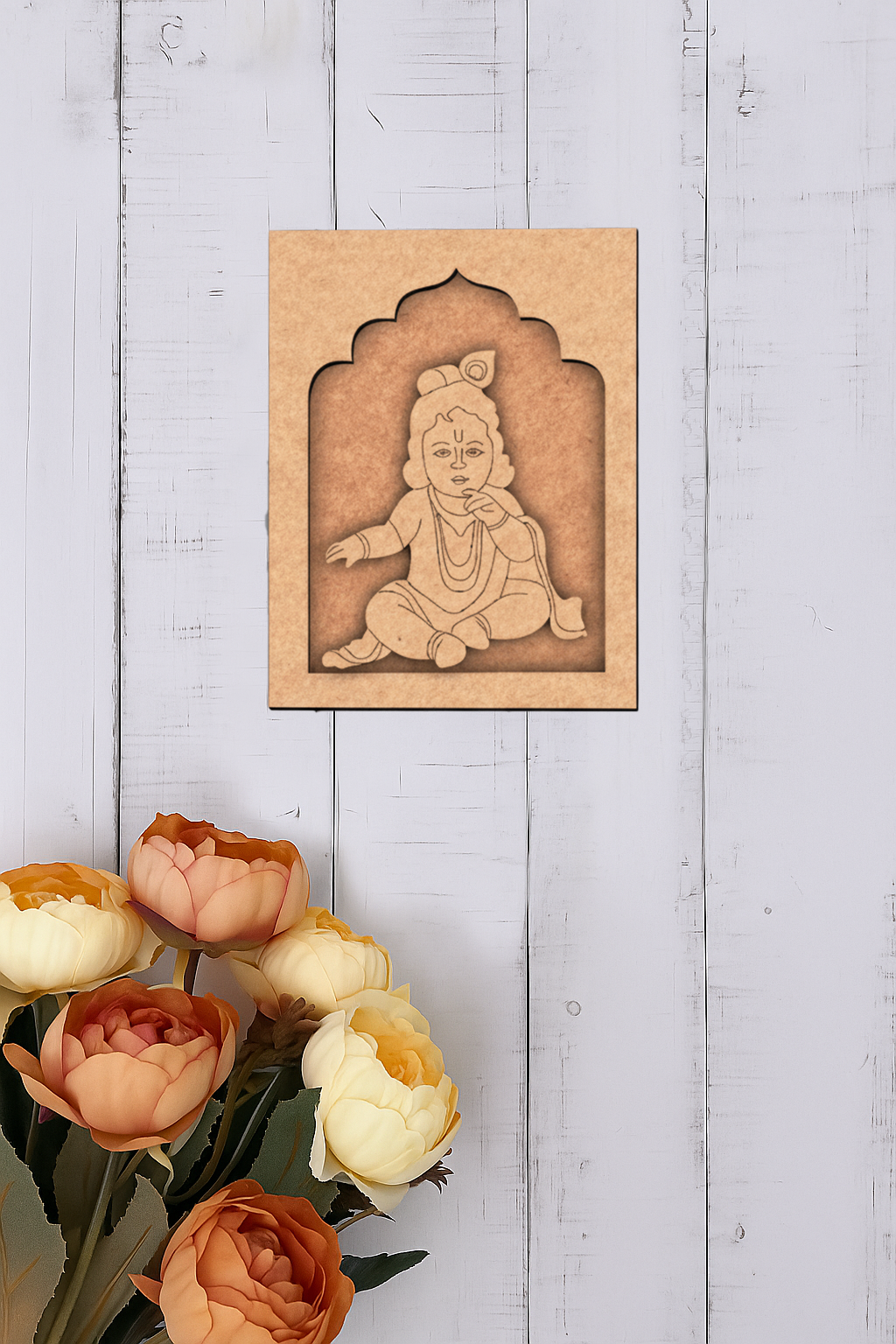Baby Krishna MDF hanging wall art with butter-eating pose.