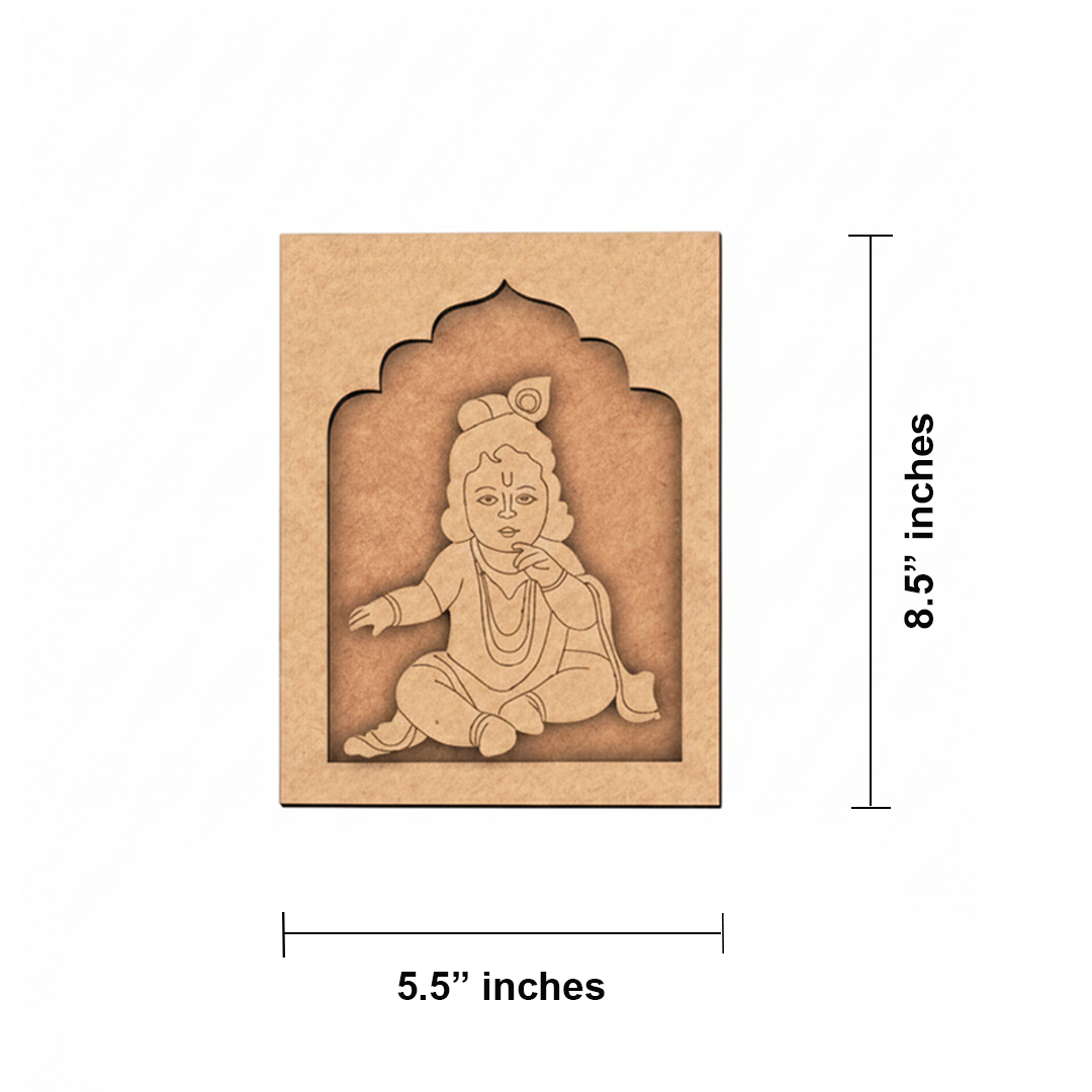 Baby Krishna MDF hanging wall art with butter-eating pose.