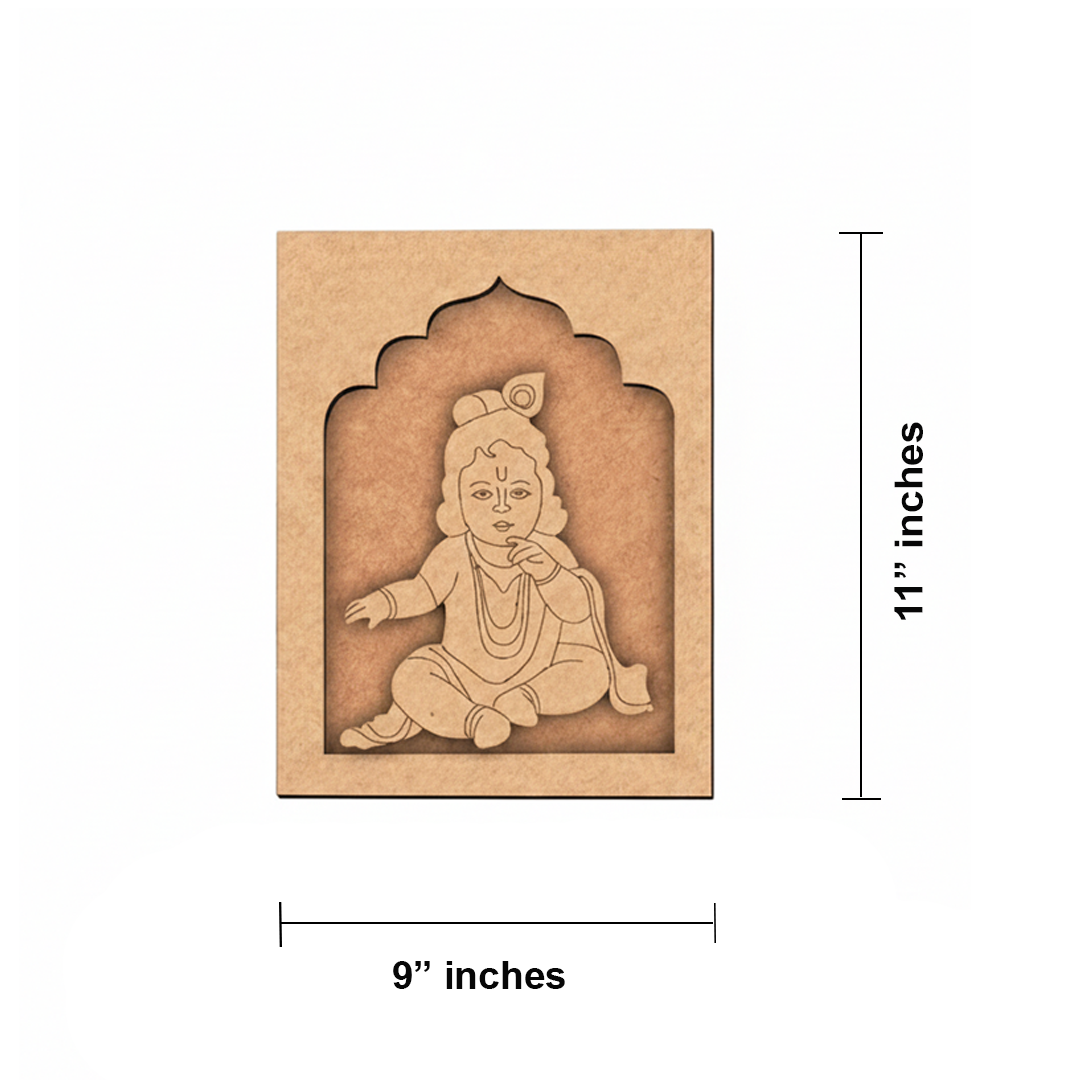 Baby Krishna MDF hanging wall art with butter-eating pose.