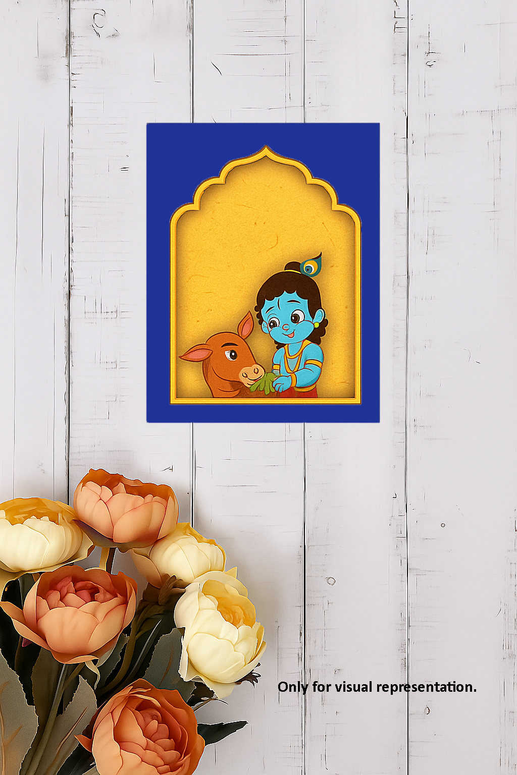 Krishna feeding calf decorative MDF wall frame for home décor
