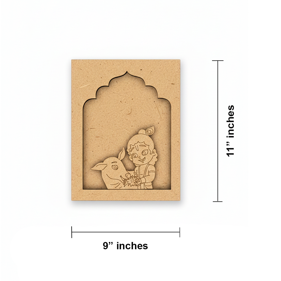 Krishna with calf MDF hanging wall art unfinished look.