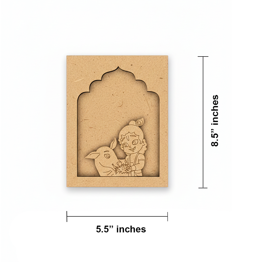 Krishna with calf MDF hanging wall art unfinished look.