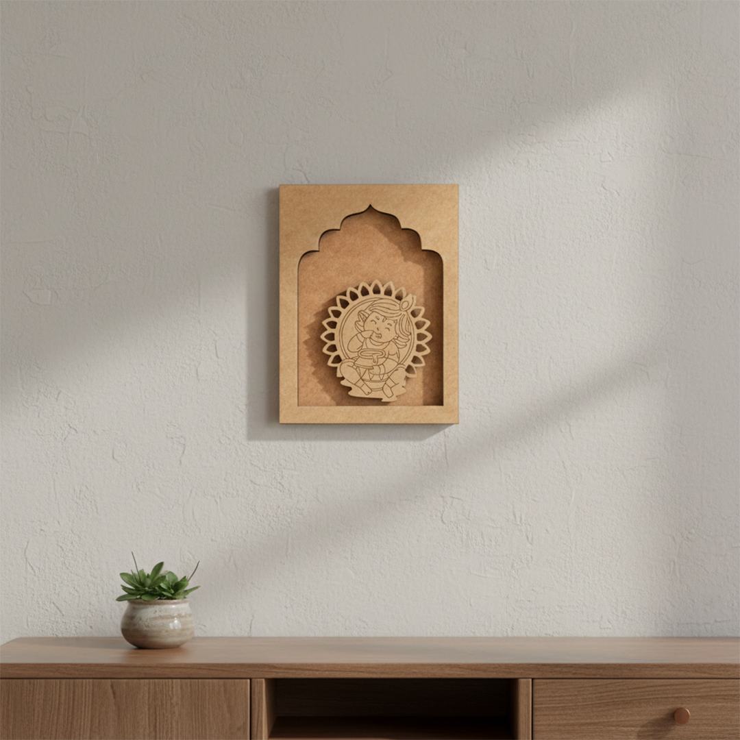 Bal Krishna MDF hanging wall art with butter pot unfinished look.
