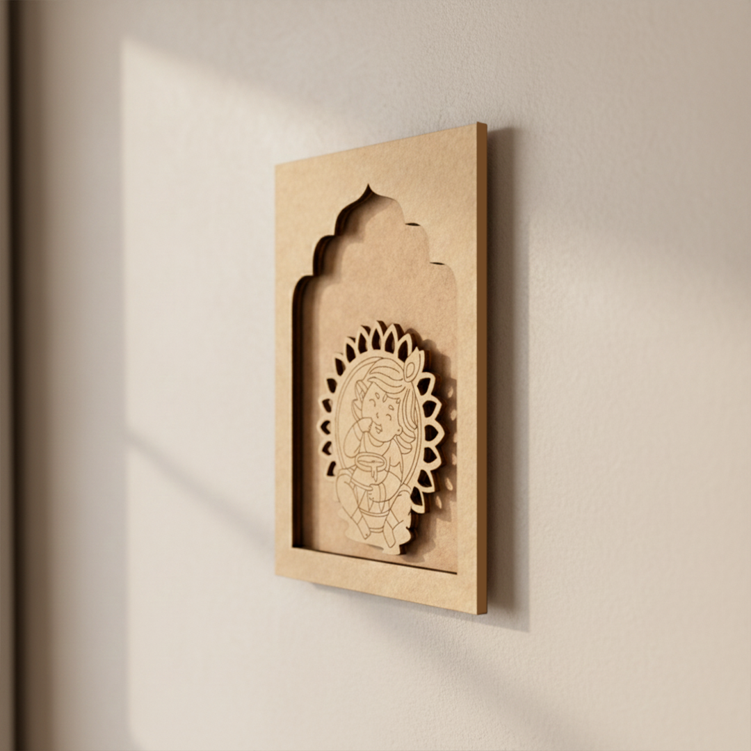 Bal Krishna MDF hanging wall art with butter pot unfinished look.