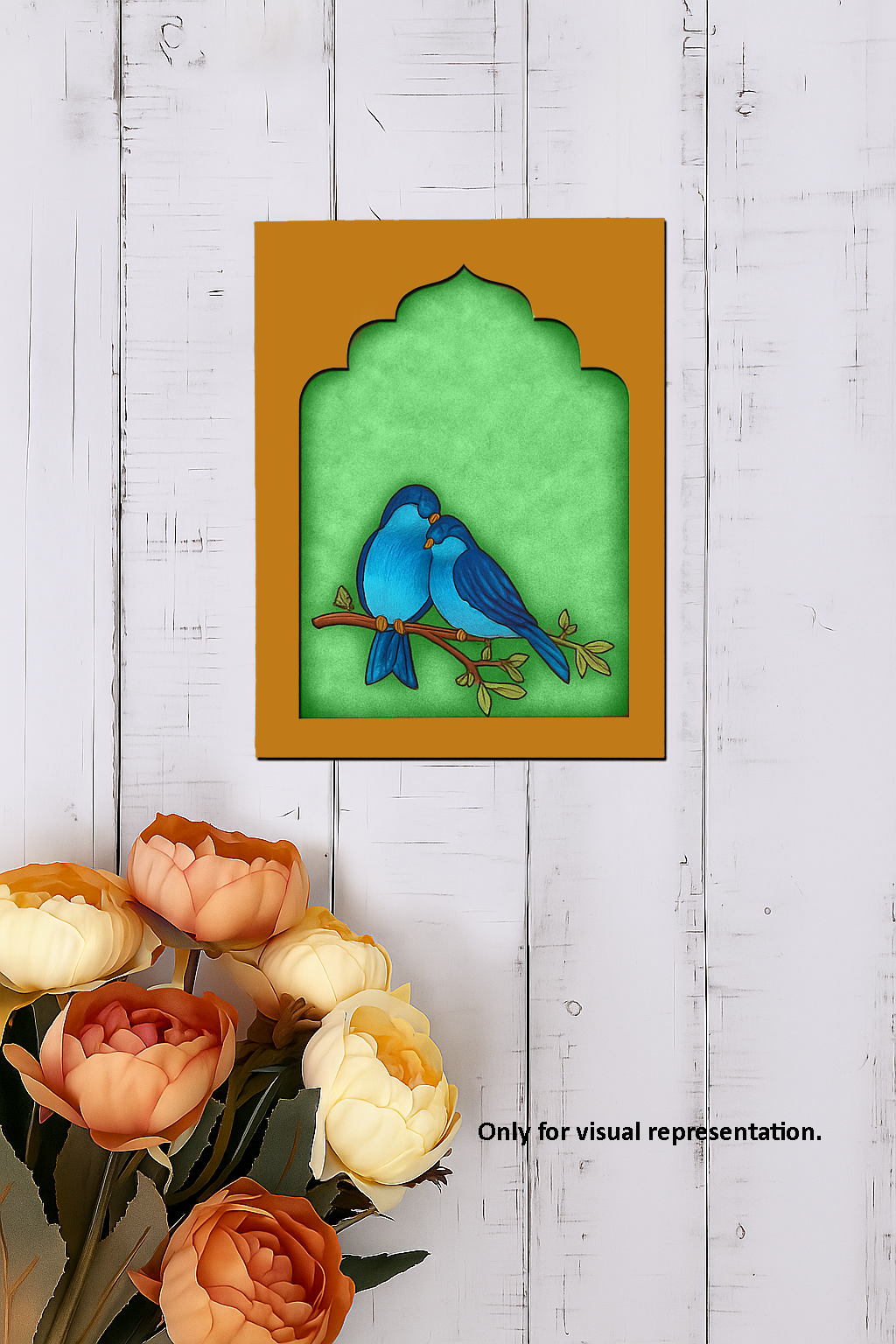 Love Birds decorative MDF wall hanging with arch backdrop for home décor