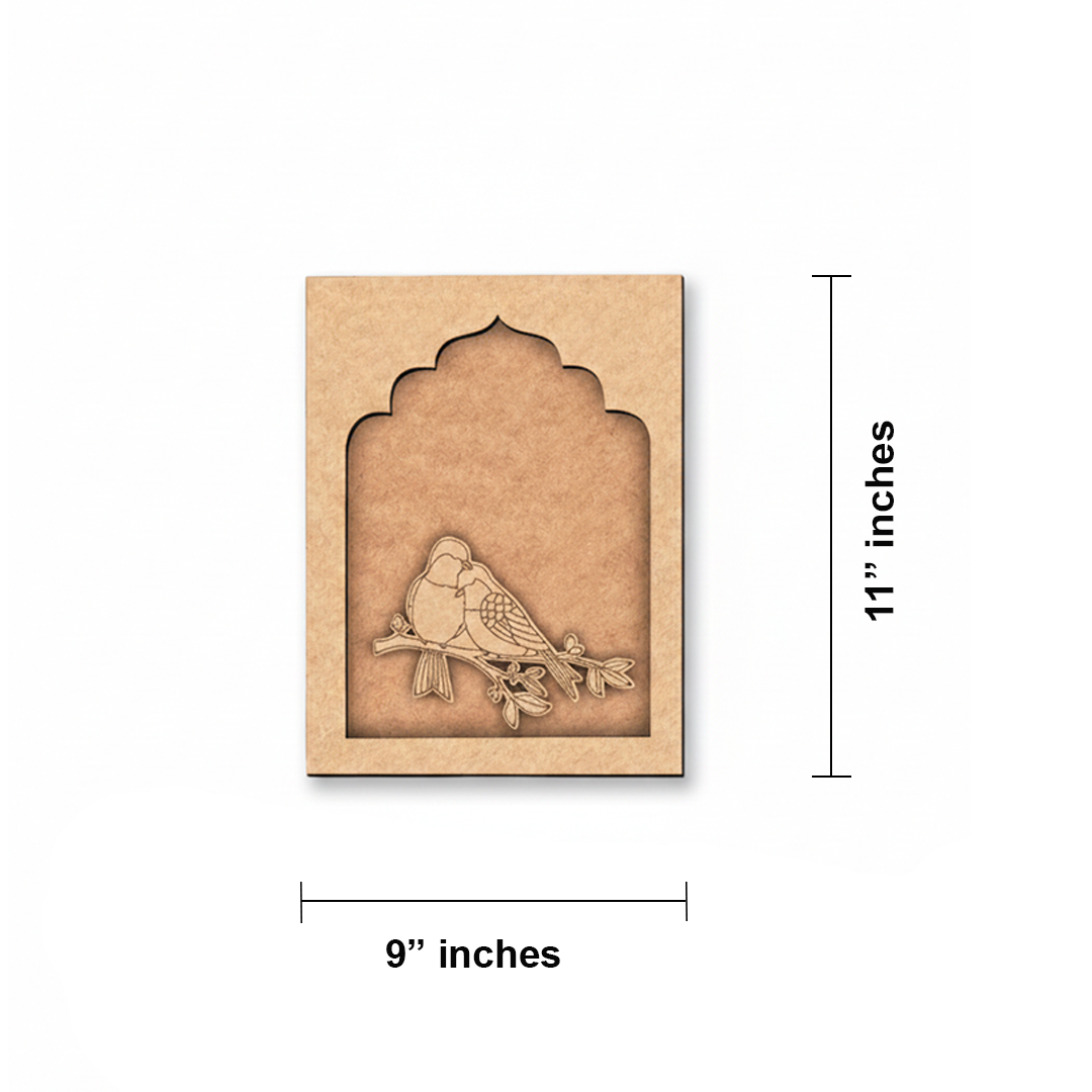 Love Birds MDF wall hanging unfinished frame design.